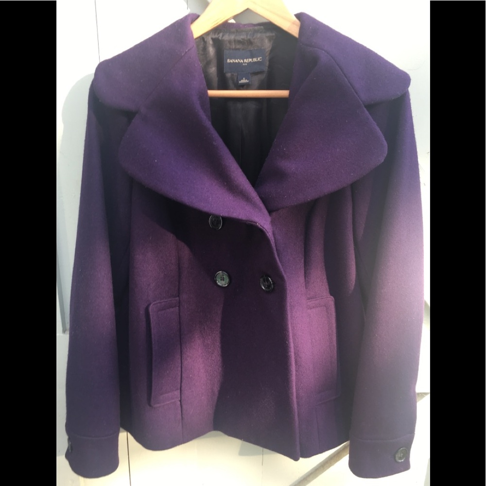 Purple Wool Pea Coat by Banana Republic